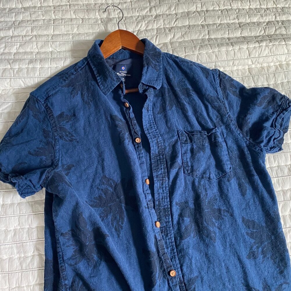 Men's Medium Vacation Shirt Short-Sleeve Button-Down Blue